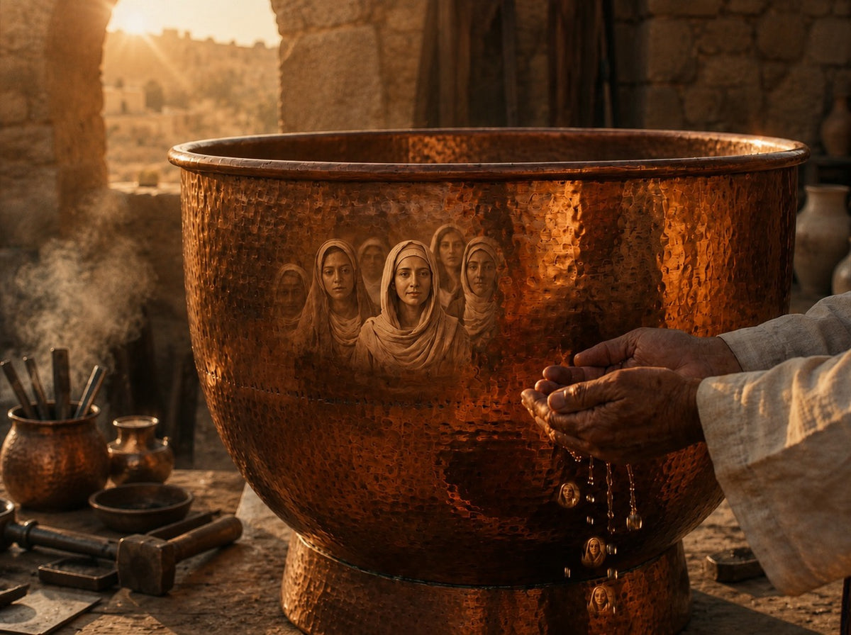 The great copper basin of the Tabernacle reflecting the faces of the women who gave their mirrors