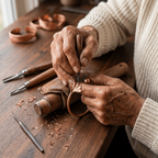 Grace's Shell Copper Bracelet being handcrafted